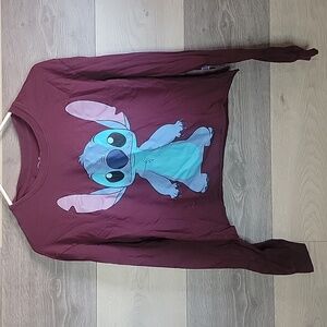 Disney Women’s Junior Size M Stitch Front Back Print Long Sleeve Crop Top